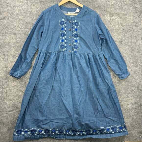 Mainstreet Blues Dress Womens 16W Denim Jean Floral Embroidered VTG 90s Modest - Picture 1 of 10